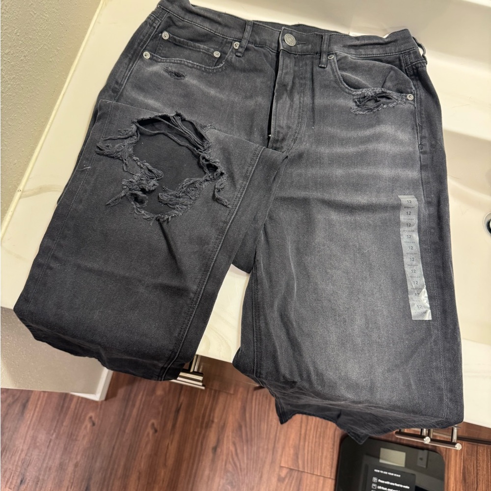 American Eagle Outfitters Black Jeans Distressed Hem